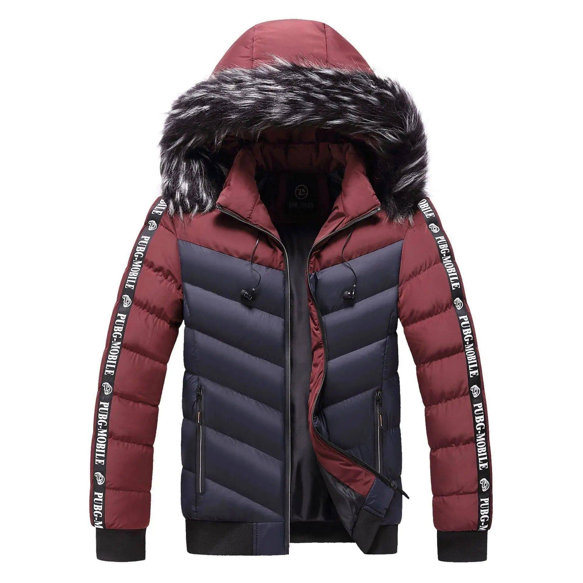 LOVEMI Down Jackets Blue red / 2XL Lovemi -  Men's Winter Fur Collar Cotton Padded Jacket