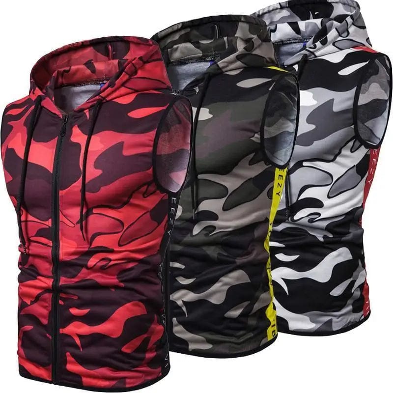 LOVEMI Down Jackets Lovemi -  Zipper Hooded Sleeveless Camouflage Printed Fitness Sports