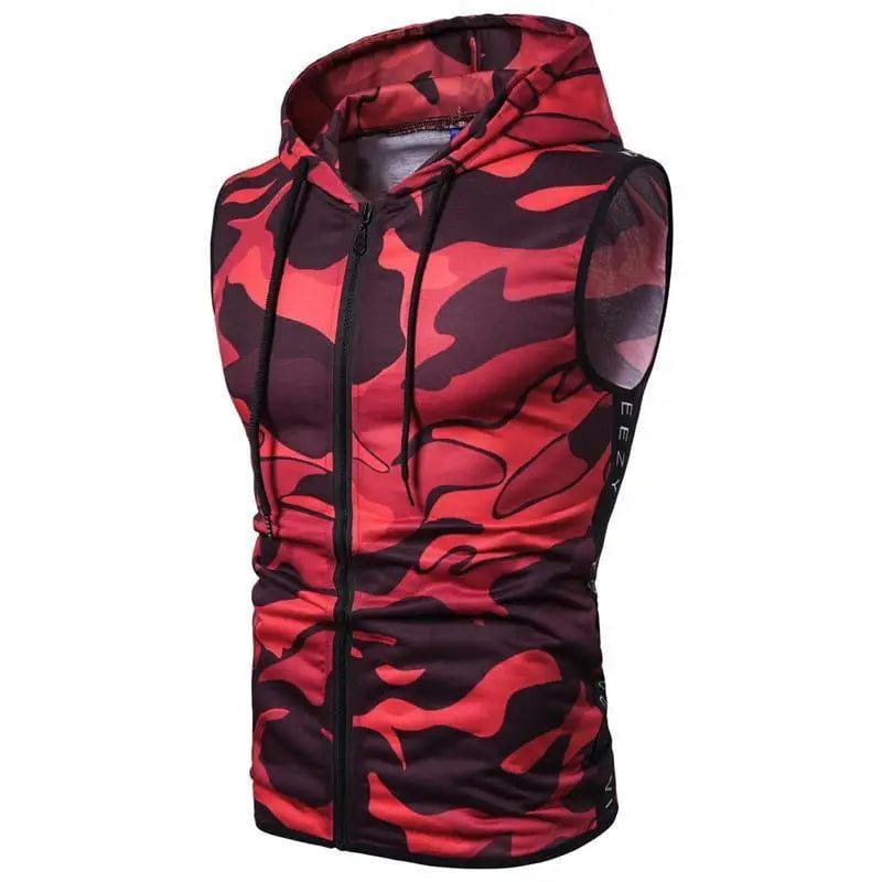 LOVEMI Down Jackets Red / M Lovemi -  Zipper Hooded Sleeveless Camouflage Printed Fitness Sports