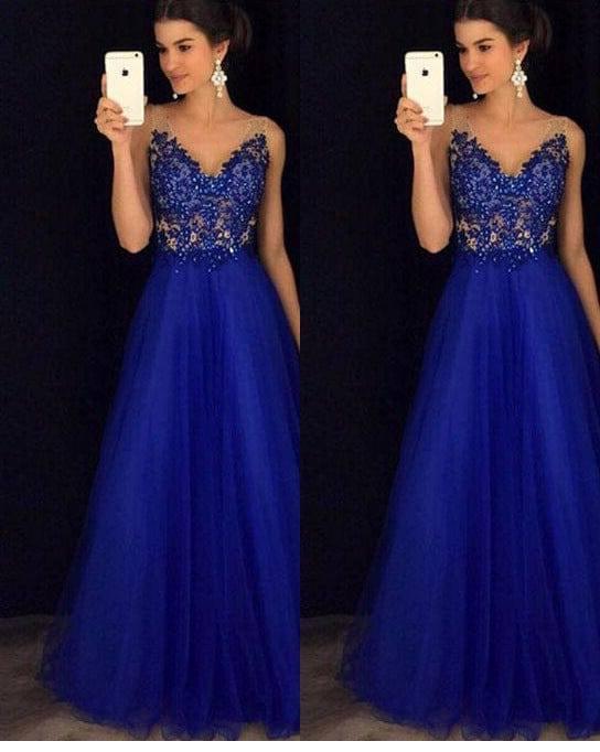 Dress Backless Beaded Ball Elegant Long Dress Blue Chiffon-2