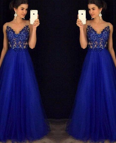 Dress Backless Beaded Ball Elegant Long Dress Blue Chiffon-4