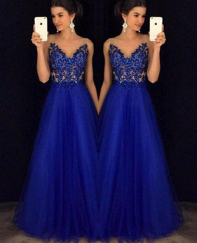 Dress Backless Beaded Ball Elegant Long Dress Blue Chiffon-5