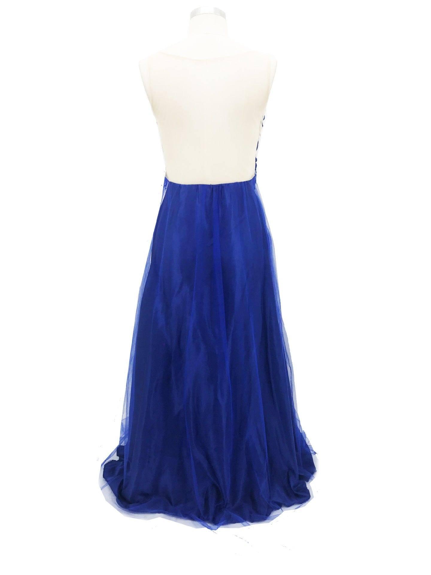 Dress Backless Beaded Ball Elegant Long Dress Blue Chiffon-6