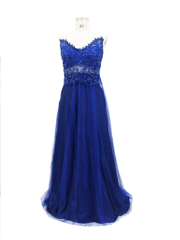 Dress Backless Beaded Ball Elegant Long Dress Blue Chiffon-8