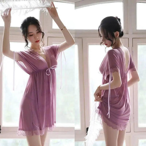 Dress Sleepwear Nightgown Night Wear Summer Sexy Lingerie-Taropurple-3