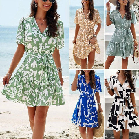Dress Spring/Summer elegance printed short sleeve dress-10