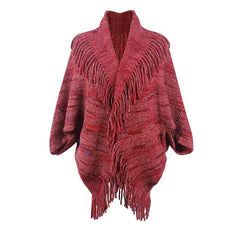 Drizzling Colorful Striped Tassel Women's Shawl-Wine Red-4