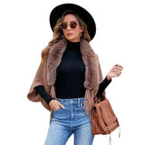 Drizzling Fur Collar Knitted Tassel Cape Coat Women-2