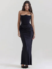 Elegant Black Strapless Mermaid Gown | Draped Waist | Chic-2