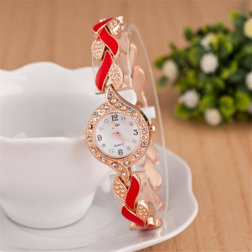 Elegant Crystal Quartz Ladies' Rose Gold Watch-Red-6