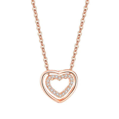 S925 Sterling Silver Heart To Heart Pendant Necklace-Rose Gold-6