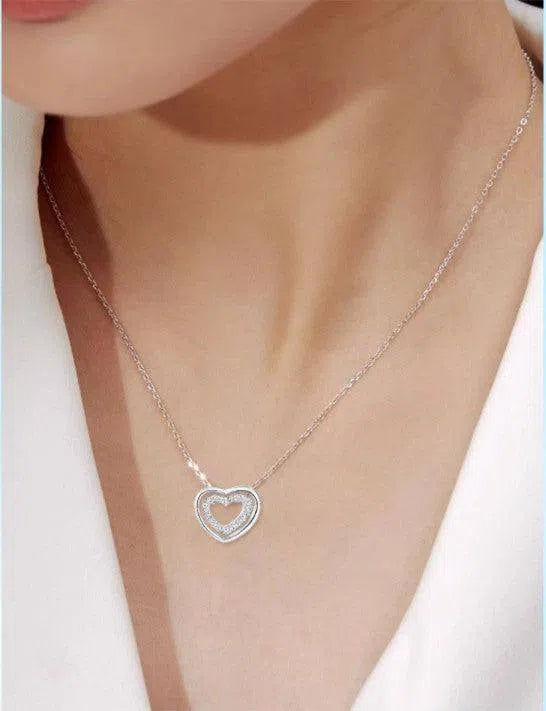 S925 Sterling Silver Heart To Heart Pendant Necklace-7