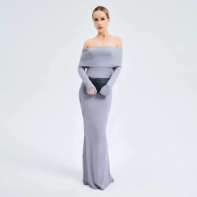 Elegant Off-shoulder Long-sleeved Long Dress-5