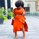 Elegant Orange Peplum Dress: Bold Plus-Size Fashion-1