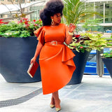 Formal Dress Women Elegant Orange Vintage One Shoulder Party Dress Irregular Hem Plus Size Dresses Dropshipping Wholesale-4