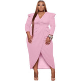 Elegant Plus-Size Blue Wrap Dress Styles-Pink-10