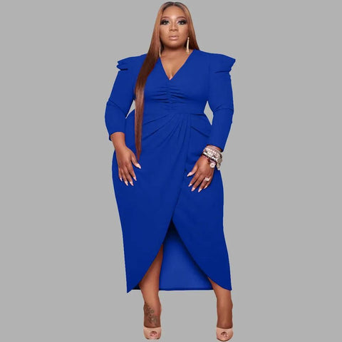 Elegant Plus-Size Blue Wrap Dress Styles-1