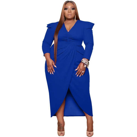 Elegant Plus-Size Blue Wrap Dress Styles-Blue-8