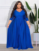 Elegant Plus Size Red Maxi Dress for Women-Blue-8