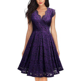 Elegant Retro Lace V-Neck Sleeveless Cocktail Dress-Purple-3