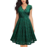 Elegant Retro Lace V-Neck Sleeveless Cocktail Dress-Green-4