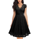 Elegant Retro Lace V-Neck Sleeveless Cocktail Dress-Black-5