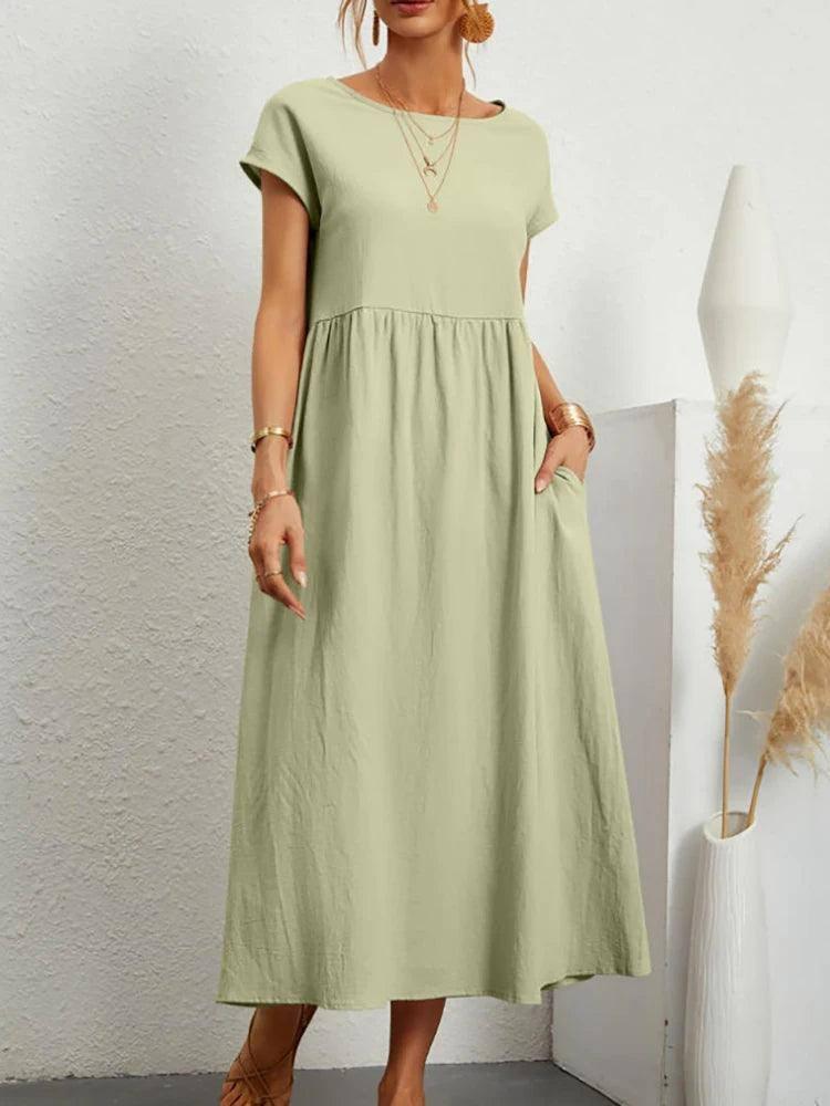 Elegant Sage Green Midi Dress - Lightweight & Timeless-Light Green-1