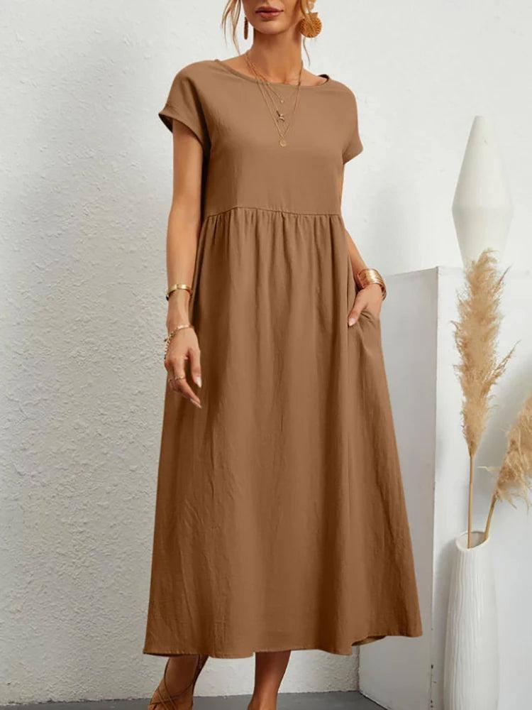 Elegant Sage Green Midi Dress - Lightweight & Timeless-Brown-7