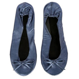 Elegant Satin Ballet Flats with Matching Pouch-Navy-14