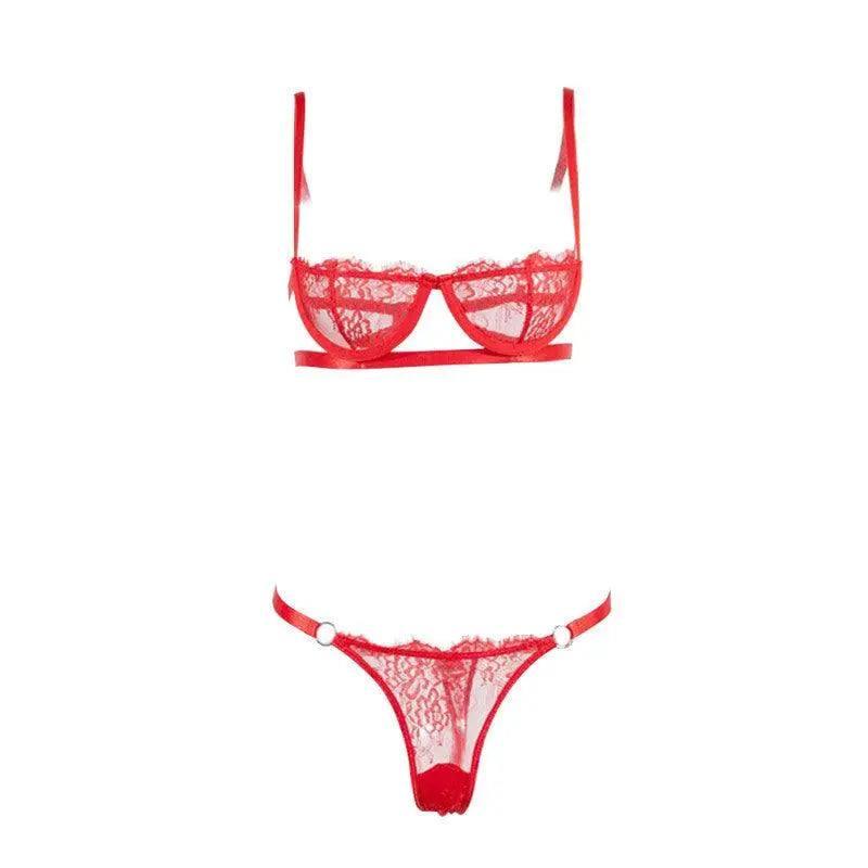 Embroidered lace sexy bra lingerie flower bra-Red-3