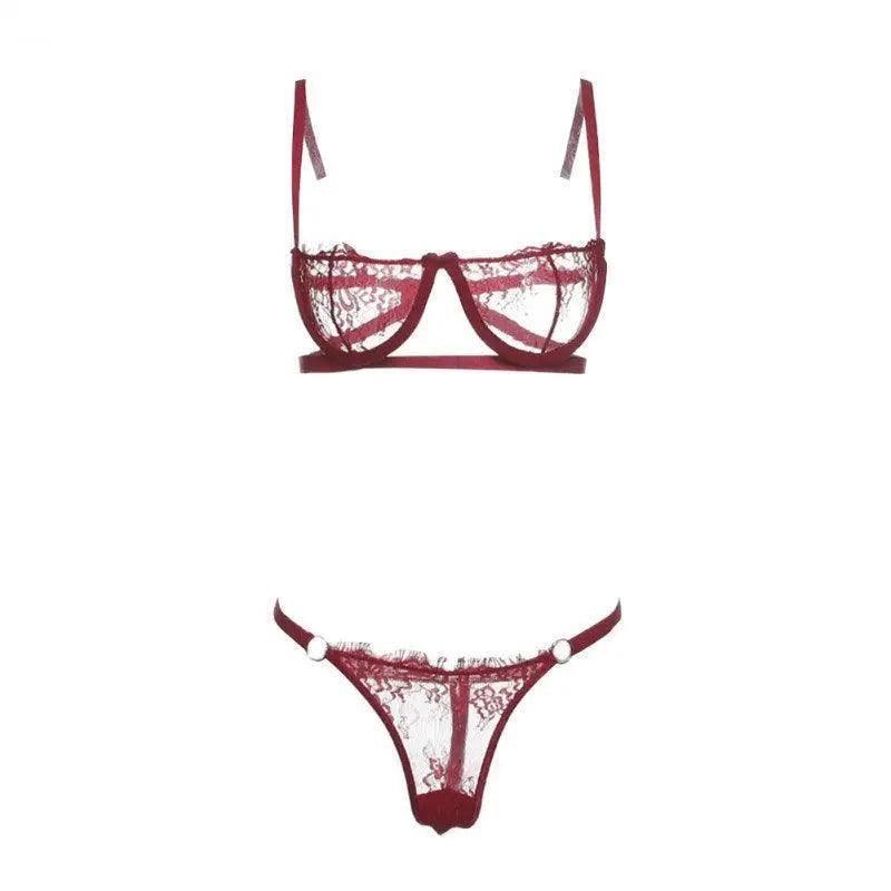 Embroidered lace sexy bra lingerie flower bra-Wine Red-4