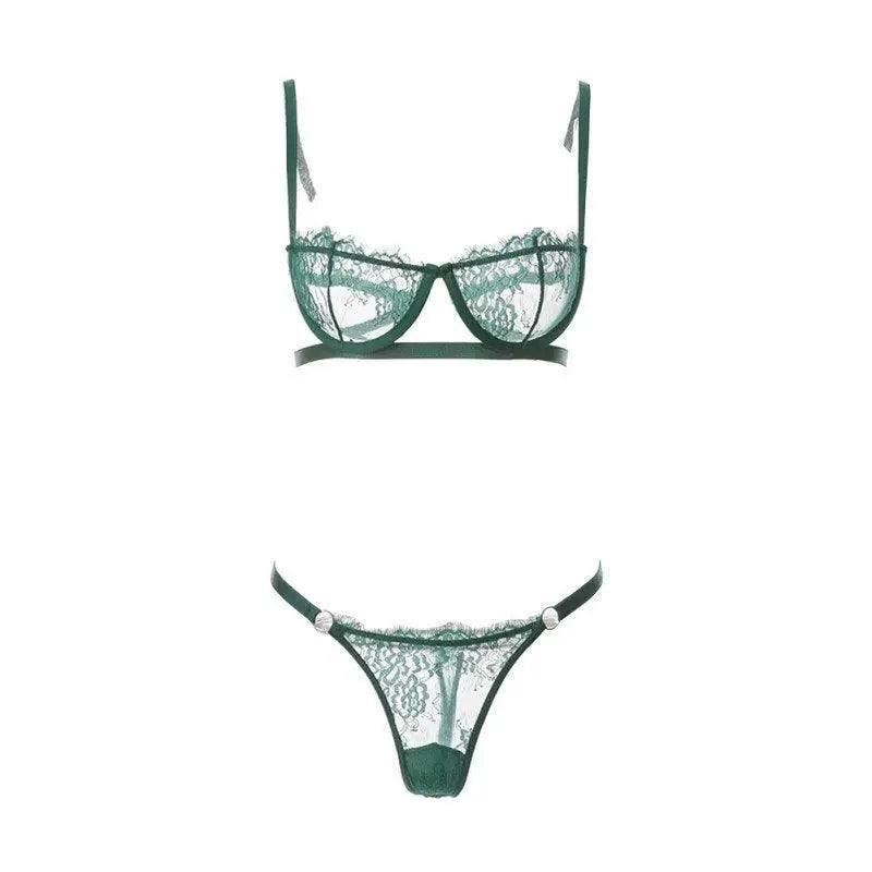 Embroidered lace sexy bra lingerie flower bra-Green-5