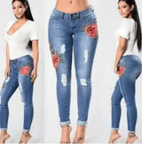 LOVEMI - Embroidery jeans stretch jeans pants