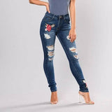 LOVEMI - Embroidery jeans stretch jeans pants