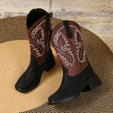 Embroidery Shoes Western Boots Chunky Mid Heel Cowboy Boots
