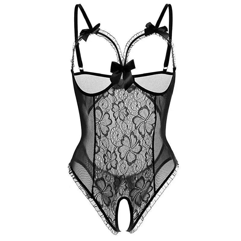 LOVEMI  Erotic lingerie 2XL / Black Lovemi -  Transparent Lace Lingerie, Teddy, Open Cap, Bow Tie, Sexy,