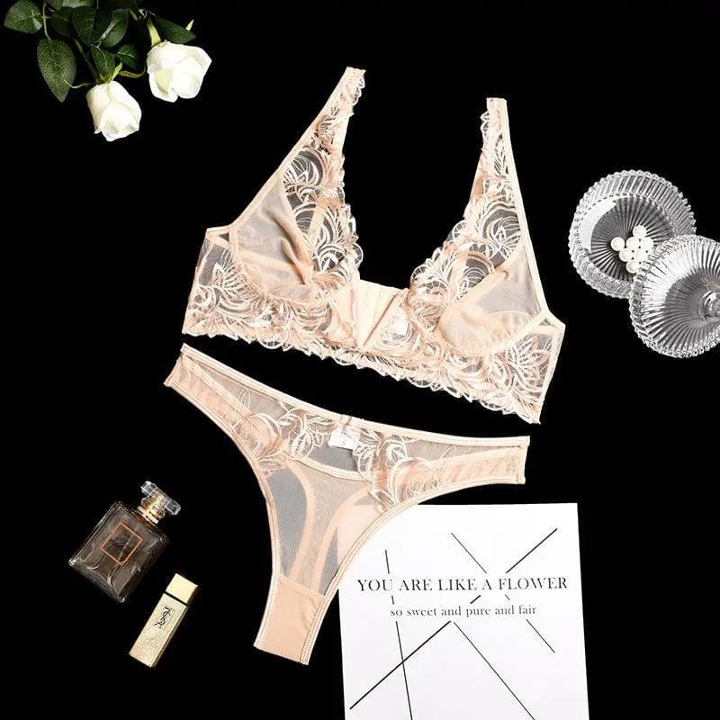LOVEMI  Erotic lingerie Apricot / S Lovemi -  Fashion Lace V-neck Perspective Split Body Shaping Lingerie