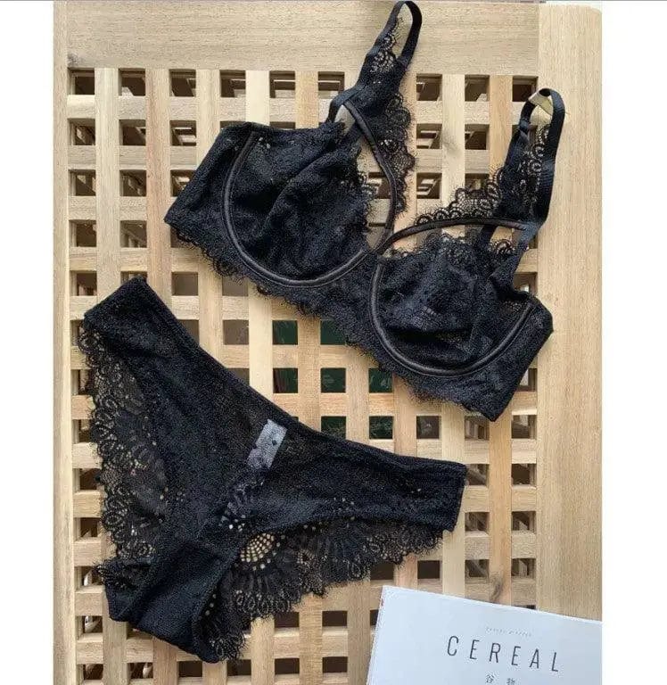 LOVEMI  Erotic lingerie Black / 70B Lovemi -  Ultra-thin lingerie sexy lace embroidery hollow bra set