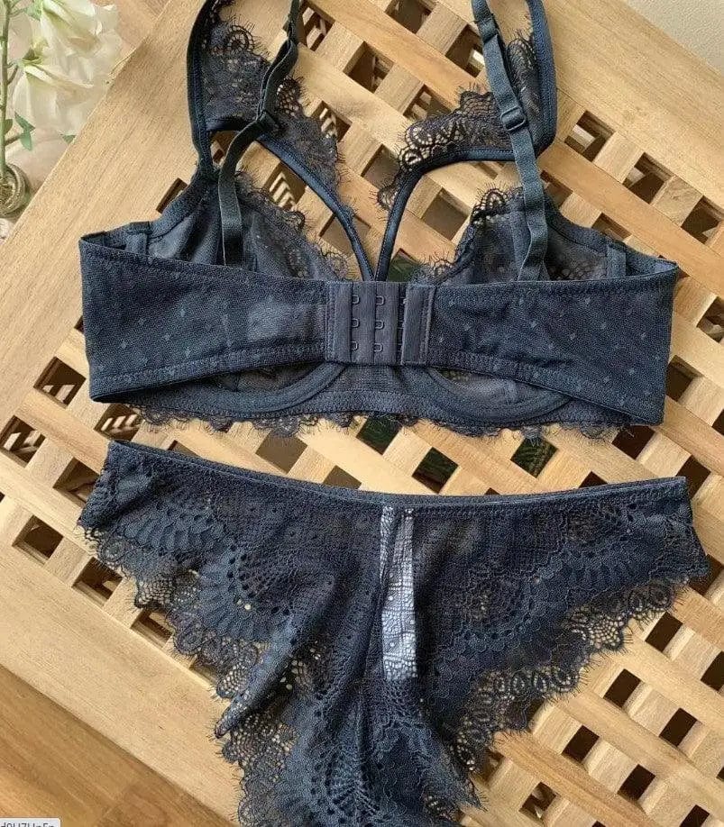 LOVEMI  Erotic lingerie Blue / 75C Lovemi -  Ultra-thin lingerie sexy lace embroidery hollow bra set