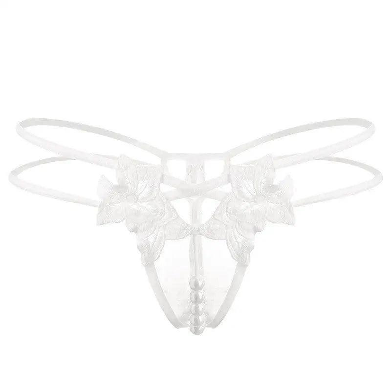 Lingerie Embroidered Women's Thong-White-2