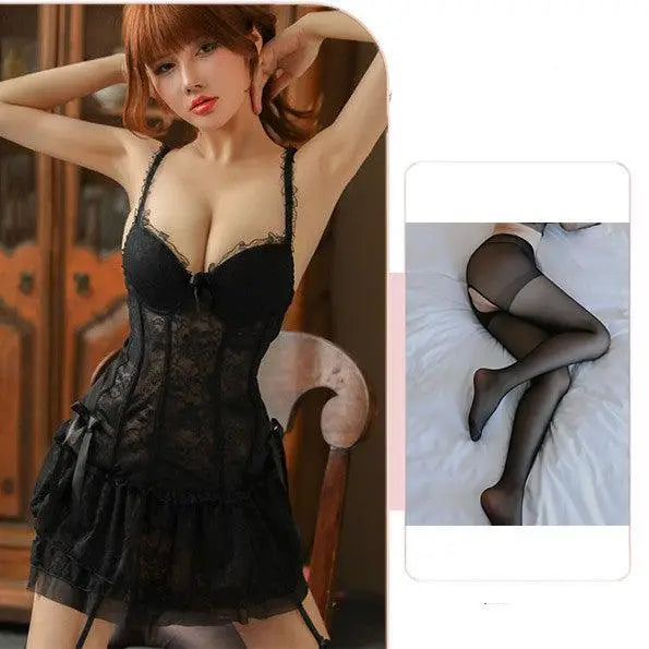 LOVEMI - Erotic Lingerie Sexy Lace Gathered Underwire Suspender Skirt