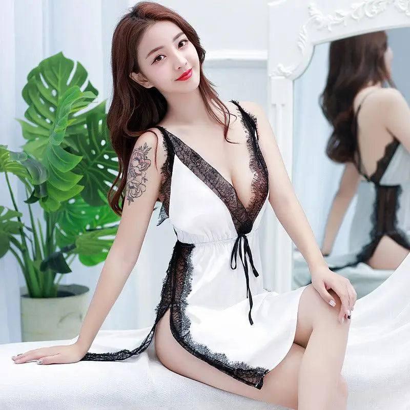 Erotic Lingerie Sexy Sling Pajamas-White-5