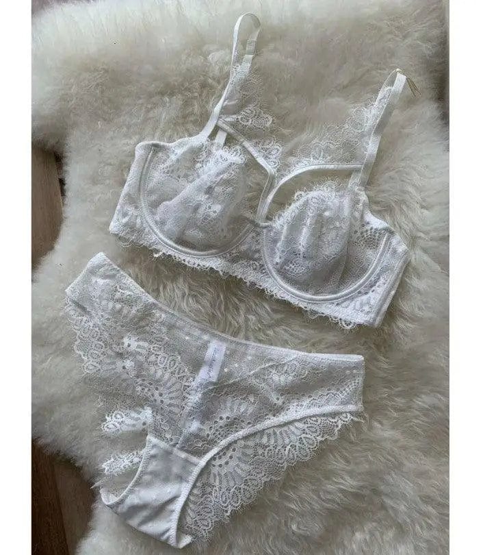 LOVEMI  Erotic lingerie White / 70C Lovemi -  Ultra-thin lingerie sexy lace embroidery hollow bra set