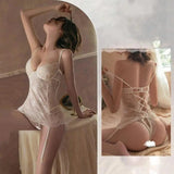 LOVEMI  Erotic lingerie WhitevestandTpants / One size Lovemi -  Lingerie Uniform French Lace Underwire Corset Ladies Suit