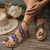 Ethnic Style Flowers Flat Sandals Summer Vacation Casual-No4-2