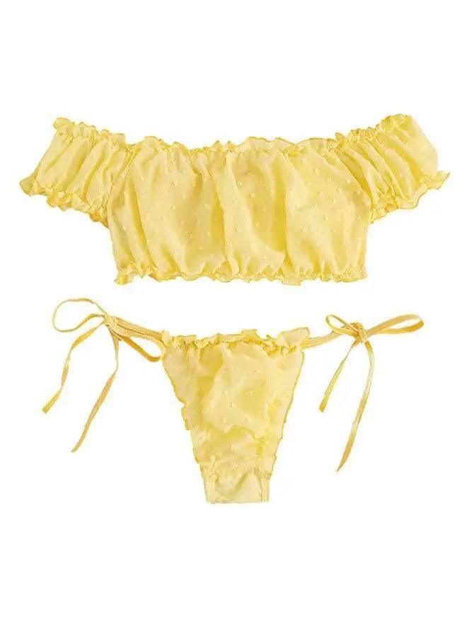 European and American Erotic Lingerie Sexy Women's Strapless-Yellow-2