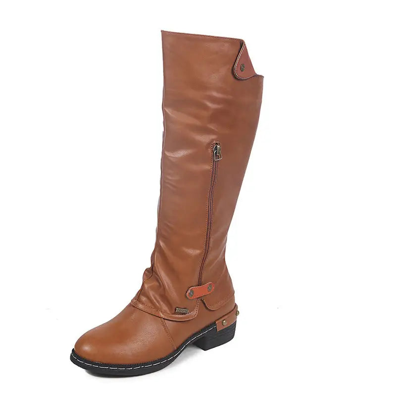 European And American Flat Zipper Women Boots - Brown / 35 -