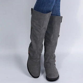 European And American Flat Zipper Women Boots - Grey / 35 -
