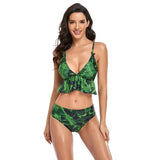 European And American Green Printed Split Swimsuit Bikini-Green-1