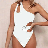 European and American one-piece bikini-White-3